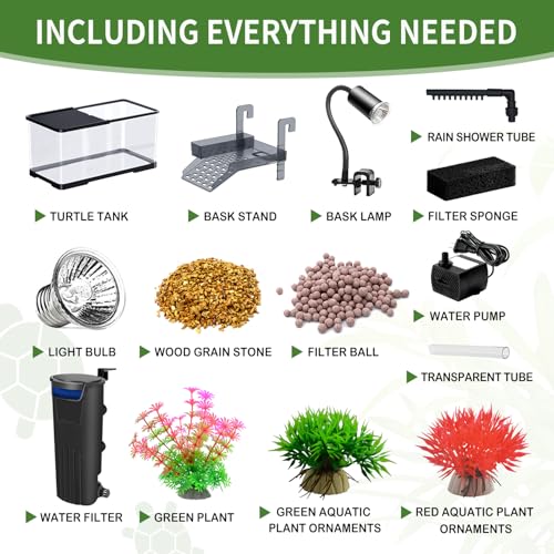 tuhaoking (Tank + Light +Pump + Filter + Filter Balls) Turtle Tank Kit, Turtle Tank Starter Kit,Bottom Drainage, Multi-Function Areas for Turtles, Crabs,Fishes, Amphibians,Reptiles. (21.65 x 12.28 x12.28 Inch) - Image 2