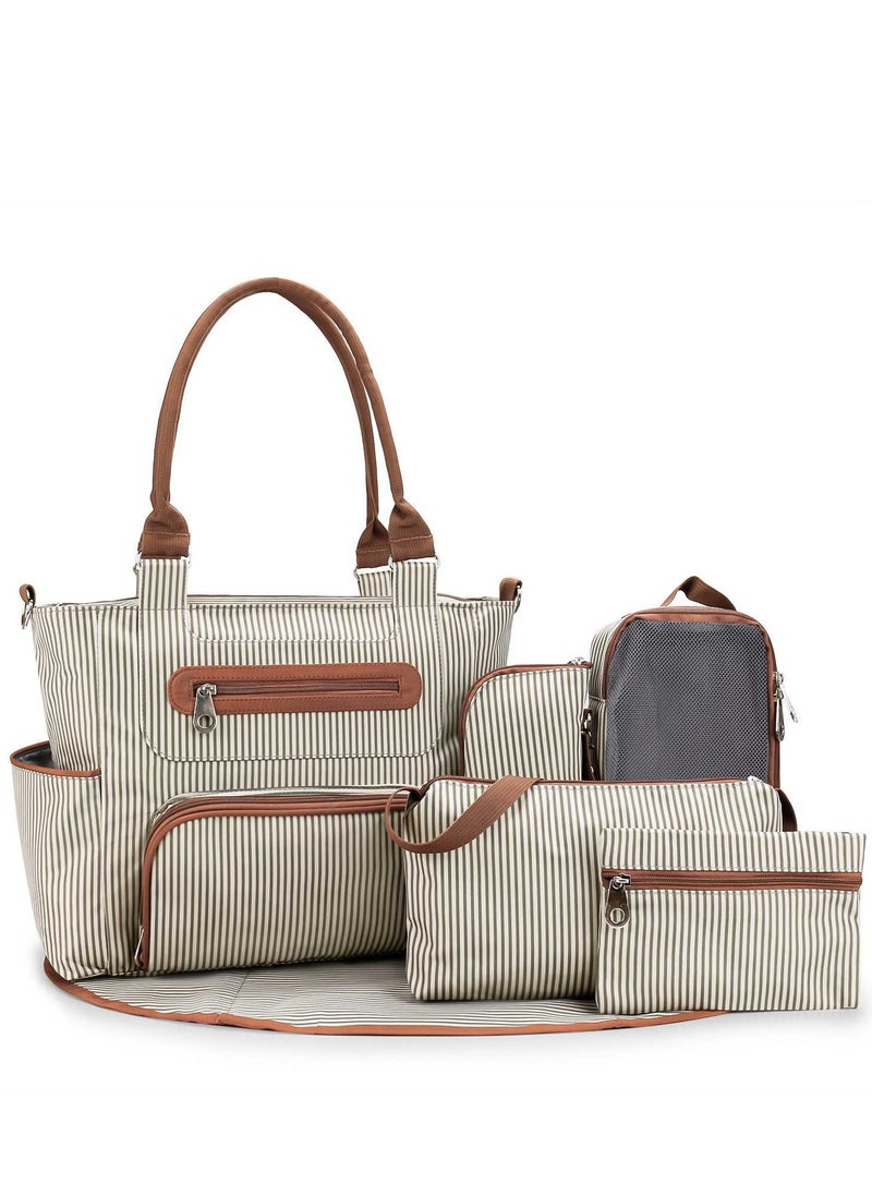 Laseta Set Of 6 Diaper Bag With Hooks And Nappy Changing Mat - Ivory White  - Image 1