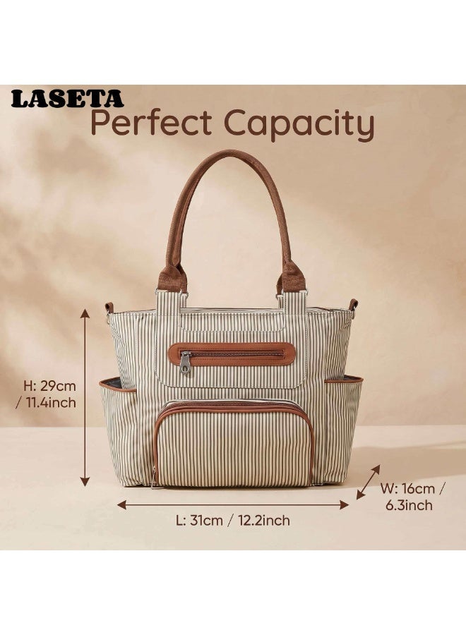 Laseta العنوان الرئيسي: مجموعة حقيبة حفاضات متعددة الاستخدامات مكونة من 7 قطع، حقيبة أم عصرية بلون عاجي للسفر اليومي وللتركيب على عربة الأطفال - Image 3