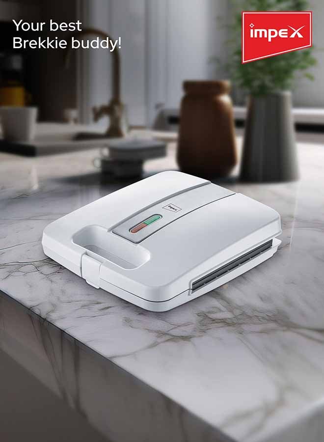 Impex Sandwich Maker 4 Slice with Cool-Touch Housing, Non-Stick Coating Plates, Compact Upright Storage, Skid-Resistant Feet, and Power/Ready Indicator Lights 4 Slices 1400 W SW 3603 White - Image 3