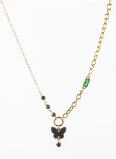 The Black Pearl Accessories Black Butterfly & Green Zirconia Stainless Steel Golden Pendant Necklace  - Image 2