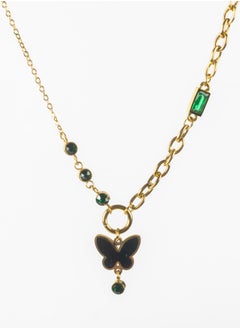 The Black Pearl Accessories Black Butterfly & Green Zirconia Stainless Steel Golden Pendant Necklace  - Image 1
