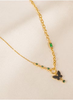 The Black Pearl Accessories Black Butterfly & Green Zirconia Stainless Steel Golden Pendant Necklace  - Image 3