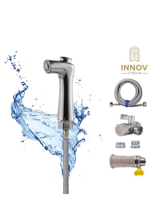 INNOV In Mecca Portable Bidet shattaf Set, Handheld Bidet Bottom Cleaner Sprayer with 3M long hose and universal adapter. Travel hygiene kit for muslims - Image 1