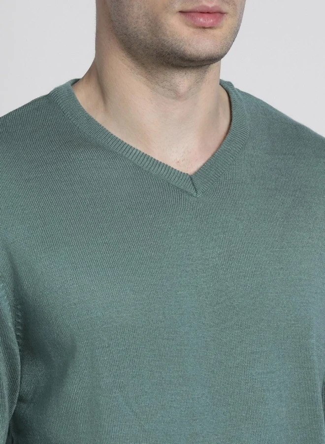 Dennis Lingo Teal Green Regular Fit Sweater for Men - 100% Acrylic, Solid, V-Neck, Full Sleeves, Casual