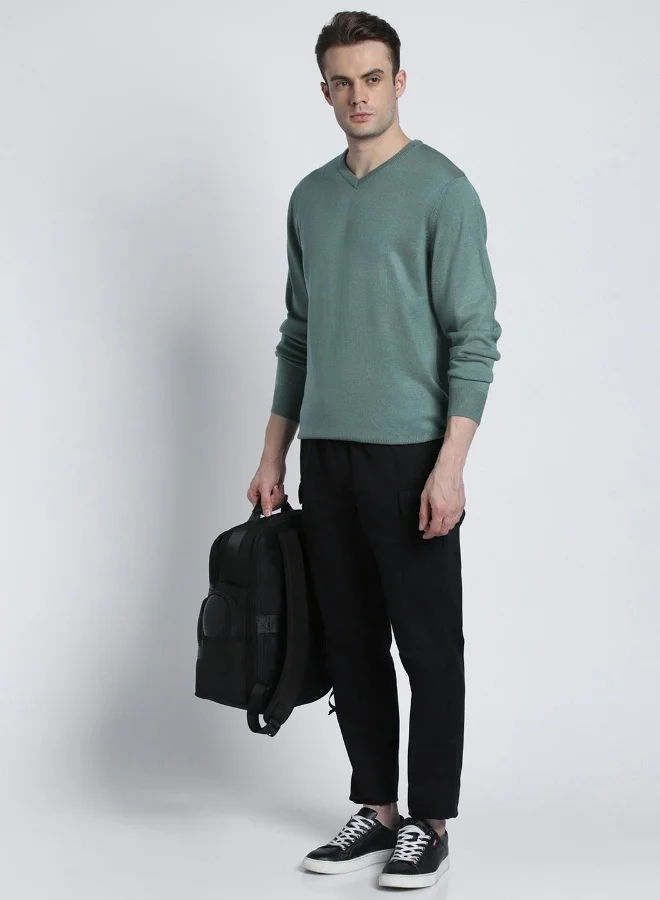 Dennis Lingo Teal Green Regular Fit Sweater for Men - 100% Acrylic, Solid, V-Neck, Full Sleeves, Casual