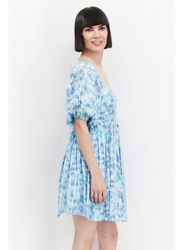 BCBGeneration Women Allover Print Mini Dress, Sky Blue Combo  - Image 3
