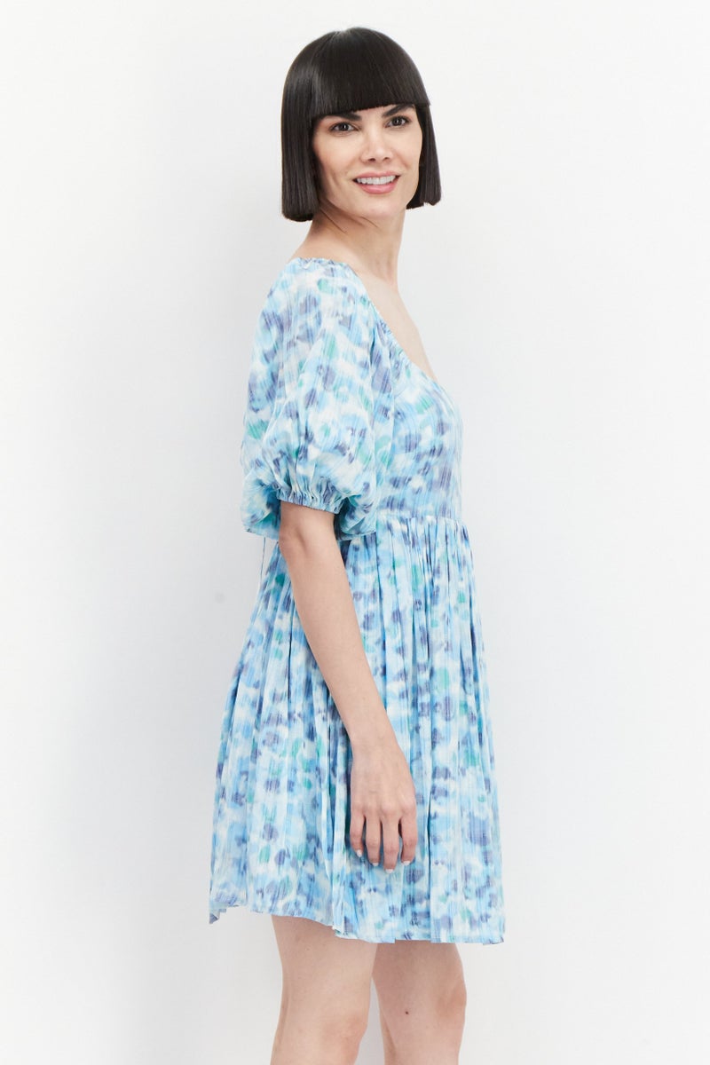 BCBGeneration Women Allover Print Mini Dress, Sky Blue Combo - Image 3