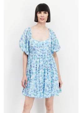 BCBGeneration Women Allover Print Mini Dress, Sky Blue Combo  - Image 1