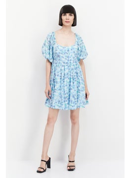 BCBGeneration Women Allover Print Mini Dress, Sky Blue Combo  - Image 2