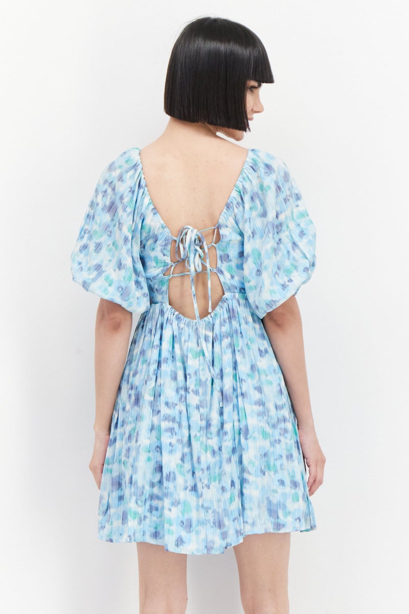 BCBGeneration Women Allover Print Mini Dress, Sky Blue Combo - Image 4