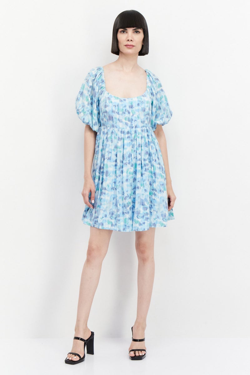 BCBGeneration Women Allover Print Mini Dress, Sky Blue Combo - Image 2