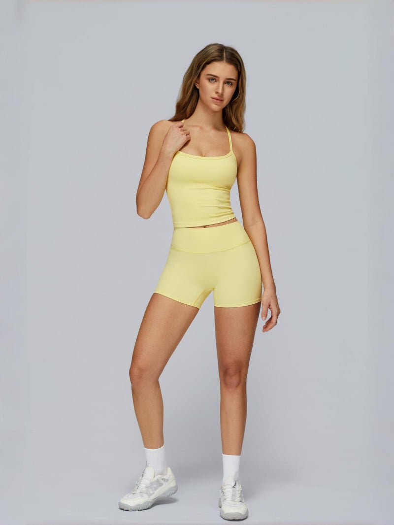 ABOCIW Workout Sets for Women Padded Sports Bra Tank Tops High Waist Booty Shorts Gym Yoga Active Wear Outfits Yellow Small - Image 5