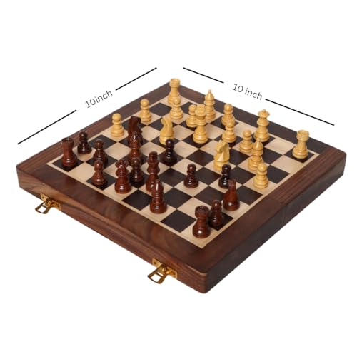 INUS Handcrafted Wooden Chess Set with Magnetic Board - Folding Storage Case, Premium Chess Pieces, Gift for Chess Lovers Adults & Kids - 10x10x3inch - Image 2