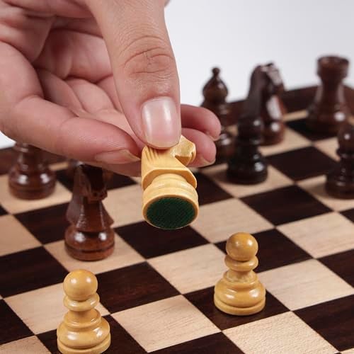 INUS Handcrafted Wooden Chess Set with Magnetic Board - Folding Storage Case, Premium Chess Pieces, Gift for Chess Lovers Adults & Kids - 10x10x3inch - Image 3
