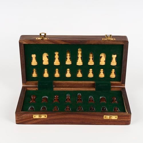 INUS Handcrafted Wooden Chess Set with Magnetic Board - Folding Storage Case, Premium Chess Pieces, Gift for Chess Lovers Adults & Kids - 10x10x3inch - Image 5
