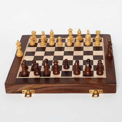 INUS Handcrafted Wooden Chess Set with Magnetic Board - Folding Storage Case, Premium Chess Pieces, Gift for Chess Lovers Adults & Kids - 10x10x3inch - Image 1