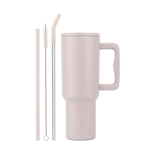 Vasukie 1200 ML Stainless Steel Tumbler with Handle and Lid,2 Straw | 100% Leakproof Travel Mug Water Cup for Gym, Office & Outdoor Use (Oatmeal) - Image 1
