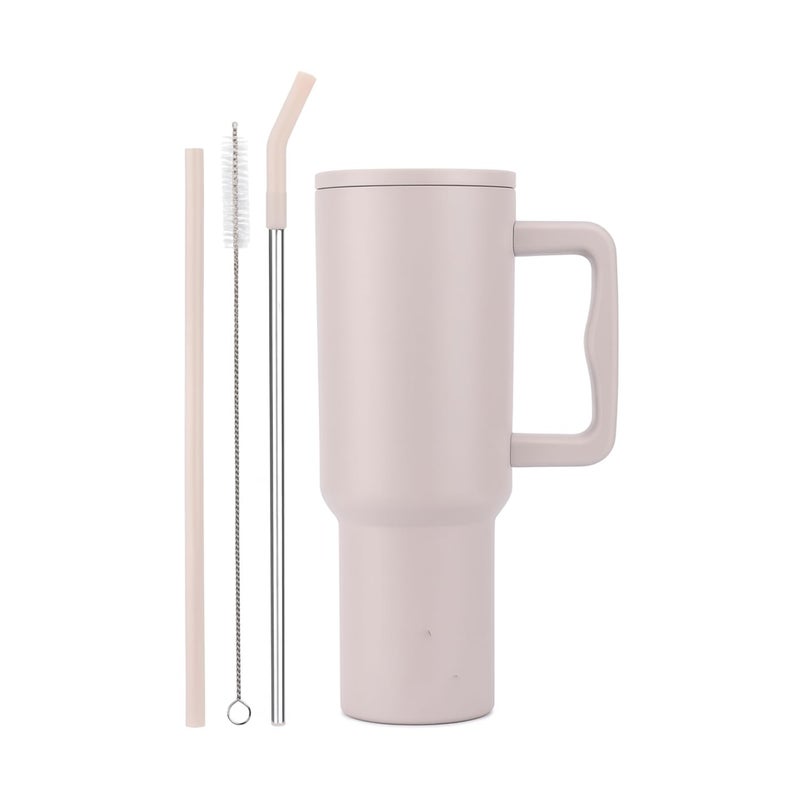 Vasukie 1200 ML Stainless Steel Tumbler with Handle and Lid,2 Straw | 100% Leakproof Travel Mug Water Cup for Gym, Office & Outdoor Use (Oatmeal) - Image 4