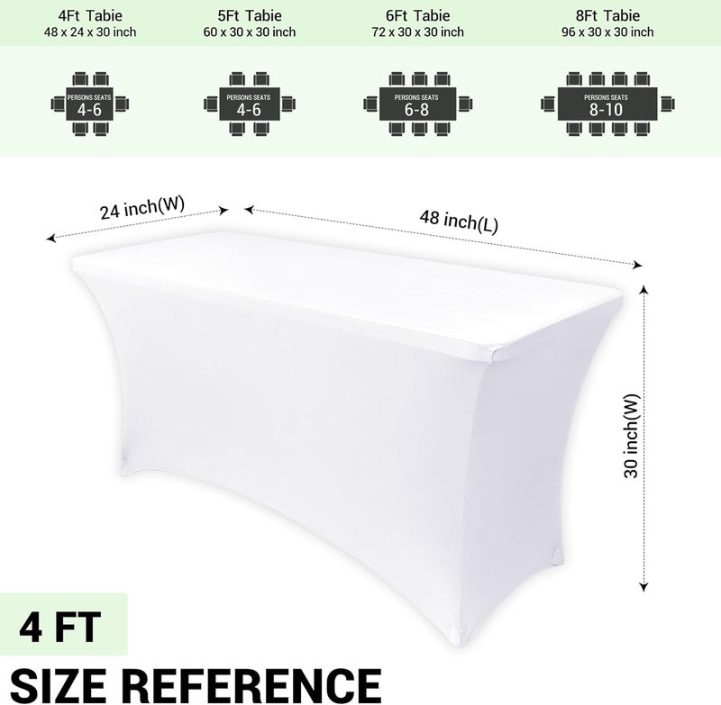 Obstal 4Ft Stretch Spandex Table Cover for Standard Folding Tables - 2 Pack Universal Rectangular Fitted Tablecloth for Party, Banquet, Events, Trade Show (White, 48L x 24W x 30H Inches) - Image 4