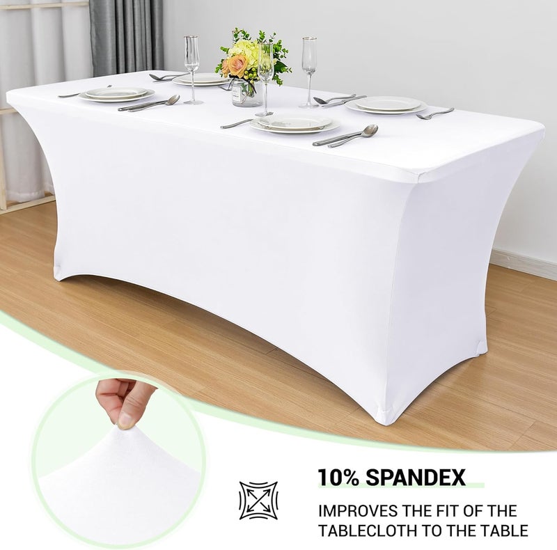 Obstal 4Ft Stretch Spandex Table Cover for Standard Folding Tables - 2 Pack Universal Rectangular Fitted Tablecloth for Party, Banquet, Events, Trade Show (White, 48L x 24W x 30H Inches) - Image 2