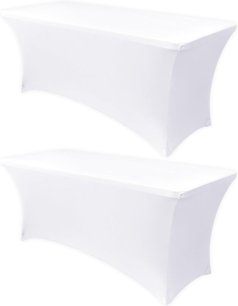 Obstal 4Ft Stretch Spandex Table Cover for Standard Folding Tables - 2 Pack Universal Rectangular Fitted Tablecloth for Party, Banquet, Events, Trade Show (White, 48L x 24W x 30H Inches) - Image 1
