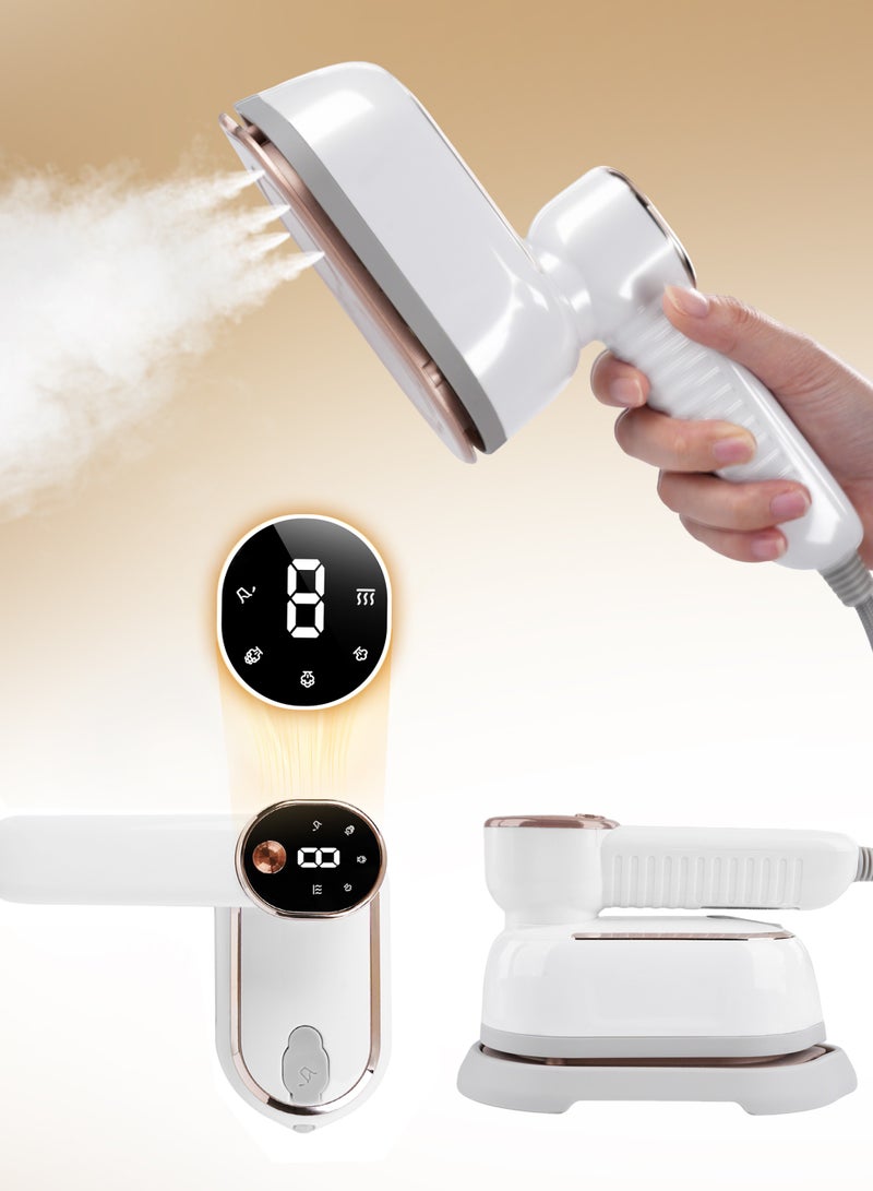 نكومي مكواة بخار محمولة للسفر، مكواة يدوية تدور 180 درجة مع شاشة LCD، ثلاث سرعات قابلة للتعديل، قوة 1200 واط، مكواة بخار مزدوجة الاستخدام جافة/رطبة، سعة خزان المياه 270 مل، مثالية للاستخدام المنزلي والسفر والمساكن الطلابية - Image 1