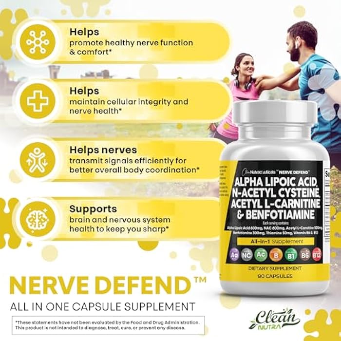 Clean Nutraceuticals Alpha Lipoic Acid 600mg N-Acetyl Cysteine 600mg Acetyl L-Carnitine 500mg Benfotiamine 300mg - Nerve Support Supplement for Women and Men with Vitamin B1 B6 & B12 - Made in USA 90 Caps - Image 5