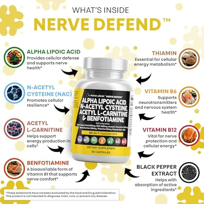 Clean Nutraceuticals Alpha Lipoic Acid 600mg N-Acetyl Cysteine 600mg Acetyl L-Carnitine 500mg Benfotiamine 300mg - Nerve Support Supplement for Women and Men with Vitamin B1 B6 & B12 - Made in USA 90 Caps - Image 3