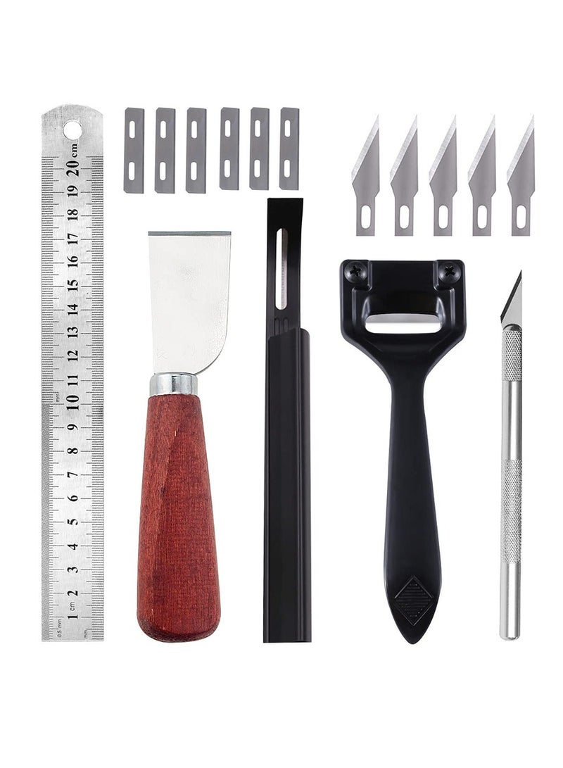 Y&D Metal Leather Skiver Set, 5 Kinds of Working Tool with 6 Pieces Sharp Skiver, 16 Pcs Safety Beveler DIY Cutting Kits for Craft, Making - Image 1