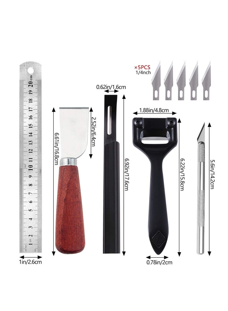 Y&D Metal Leather Skiver Set, 5 Kinds of Working Tool with 6 Pieces Sharp Skiver, 16 Pcs Safety Beveler DIY Cutting Kits for Craft, Making - Image 5