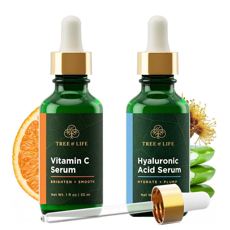 Tree of Life Beauty Facial Skin Care Set, Brightening, Firming, Hydrating, Dry Face, Dermatologist Tested - Vitamin C and Hyaluronic Acid Facial Serum - Skin Care Kit, 2 count of 1 Fl Oz - Image 2