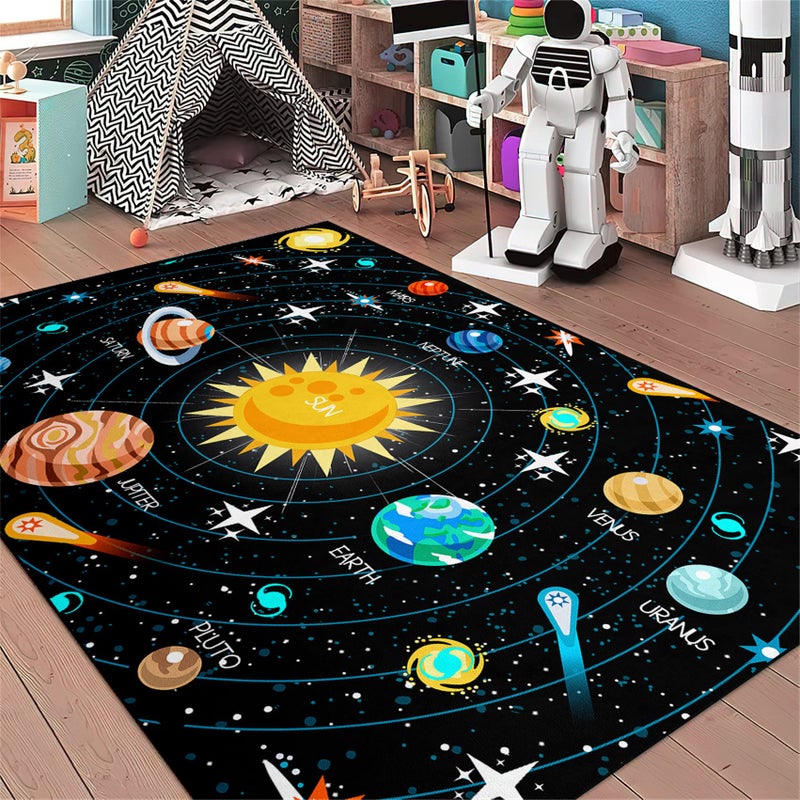 Universe Planet Area Rugs Outer Space Rugs for Boys Bedroom Educational Sofa Floor Mat Galaxy Solar System Theme Throw Rugs for Indoor Outdoor Carpets Crystal Polyester Mats Oversized 57
