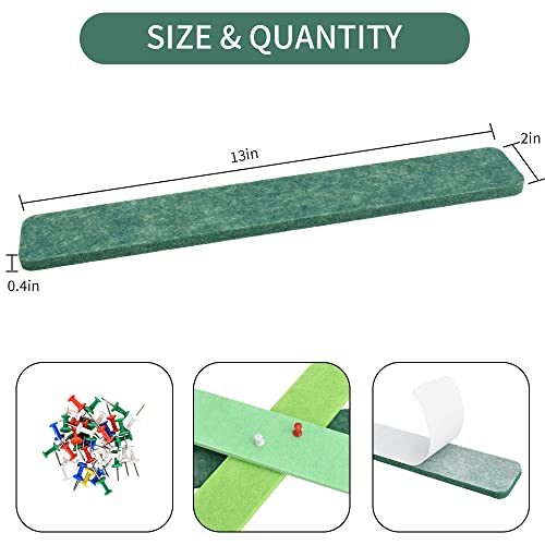 Vuzvuv 8Pcs Green Cork Board Bar Strips with 50 Pushpins & Sticky Notes, Self-Adhesive Bulletin Board Strips No Damage for Wall, Felt Pin Board for Paste Notes, Photos, Schedules Office Decor - Image 2