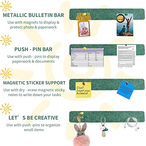 Vuzvuv 8Pcs Green Cork Board Bar Strips with 50 Pushpins & Sticky Notes, Self-Adhesive Bulletin Board Strips No Damage for Wall, Felt Pin Board for Paste Notes, Photos, Schedules Office Decor - Image 4