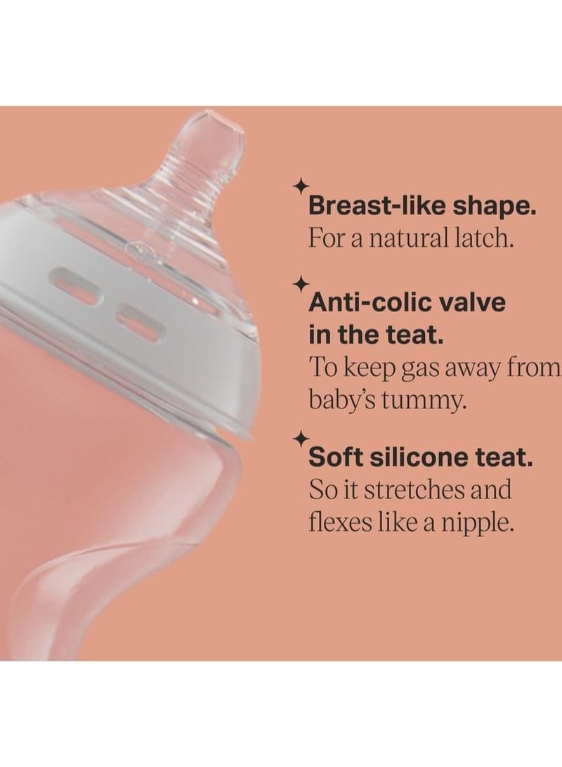 tommee tippee Natural Start Baby Feeding Bottles Slow Flow Breast Like Teats Anti Colic Valve Soft Silicone Nipple BPA Free 0M+ 2X260 ML Blue - Image 4