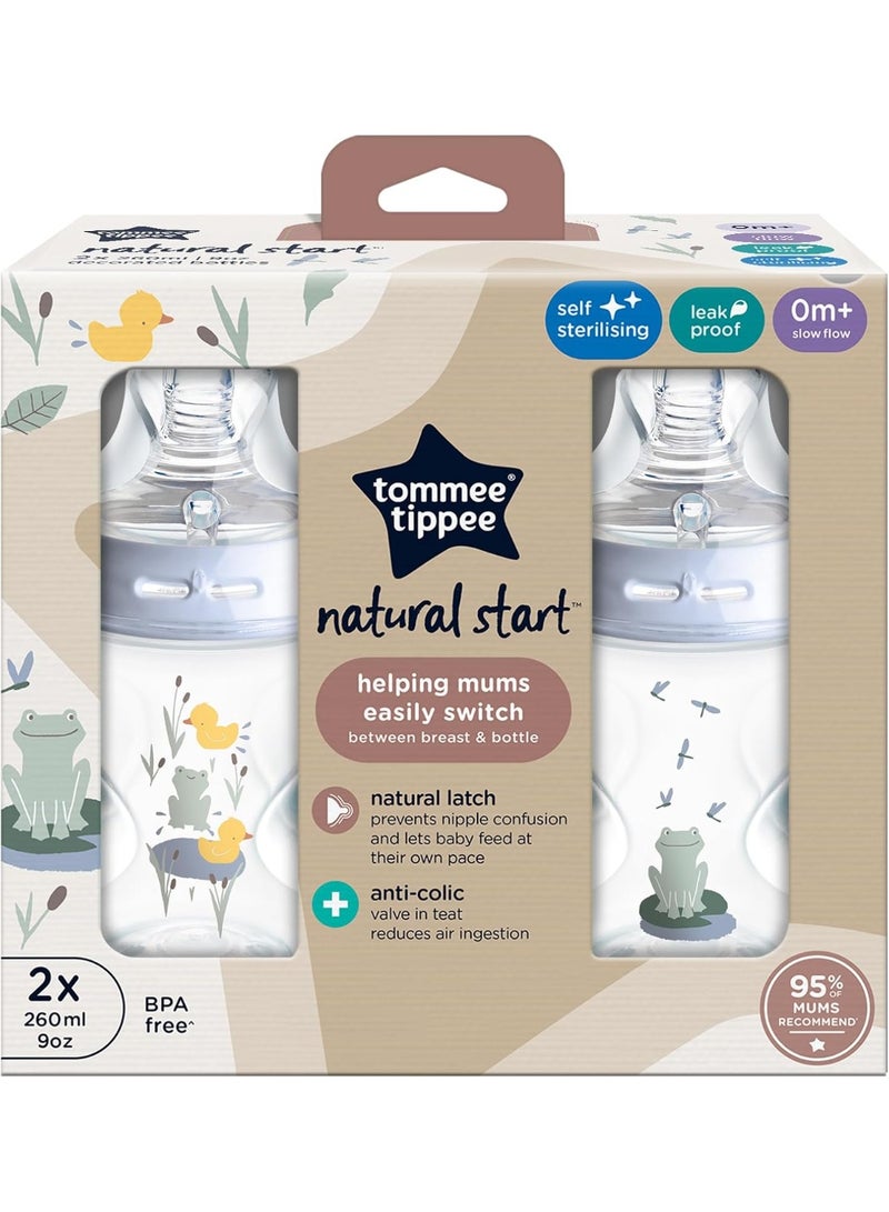 tommee tippee Natural Start Baby Feeding Bottles Slow Flow Breast Like Teats Anti Colic Valve Soft Silicone Nipple BPA Free 0M+ 2X260 ML Blue - Image 2