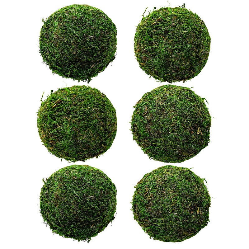 Hommtina Natural Green Moss Decorative Ball 35 Set of 6 Hanging Balls with Handmade Hanging Balls Vase Bowl Filler Christmas Tree Garden Weddings Home Party Decor
