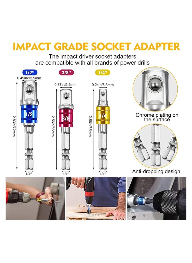 Generic Flexible Drill Bit Extension Set, 105° Right Angle Drill Attachment, 1/4 3/8 1/2In Hex Shank Impact Driver Socket Adapter Rotatable Socket, Bendable Drill Bit Extension Screwdriver Bit  - Image 3
