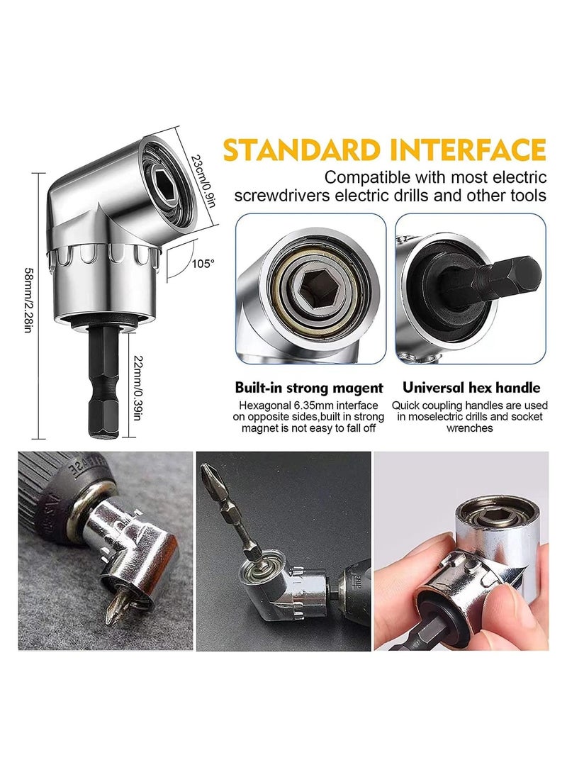 Generic Flexible Drill Bit Extension Set, 105° Right Angle Drill Attachment, 1/4 3/8 1/2In Hex Shank Impact Driver Socket Adapter Rotatable Socket, Bendable Drill Bit Extension Screwdriver Bit  - Image 5