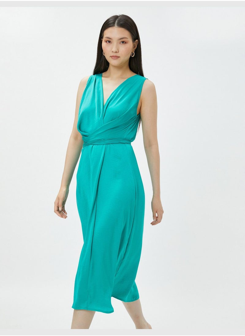 KOTON Sleeveless Maxi Dress V Neck Tie Detail  - Image 2