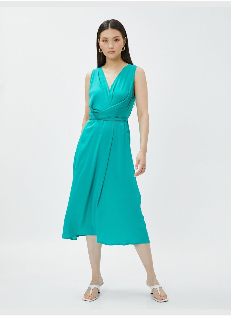 KOTON Sleeveless Maxi Dress V Neck Tie Detail  - Image 1
