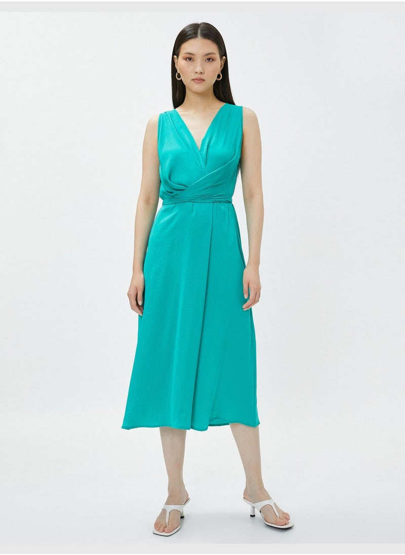 KOTON Sleeveless Maxi Dress V Neck Tie Detail  - Image 3