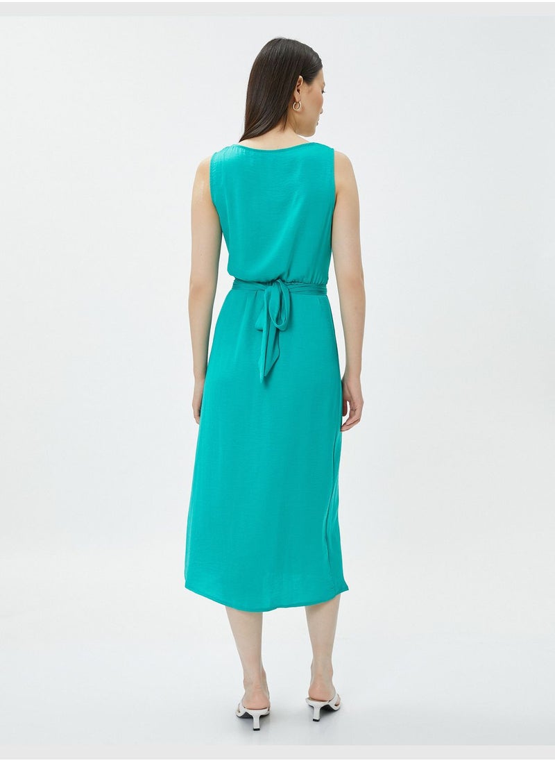 KOTON Sleeveless Maxi Dress V Neck Tie Detail  - Image 4