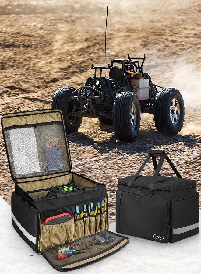 ORKELS Storage Bag for Traxxas RC 1/14, 1/16 & 1/18 Cars, Protective Carry Case with Bottom Clapboard and Multi-Pockets for Tools & Accessories, Black - Image 5