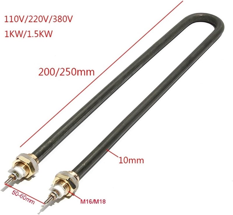 Electric Water Heating Element 1000W 1500W M16 M18 Copper Thread Tubular Heater Pipe 110V/220V/380V for Boiler(Black tube,110V_210MM 1.5KW M18) - Image 2
