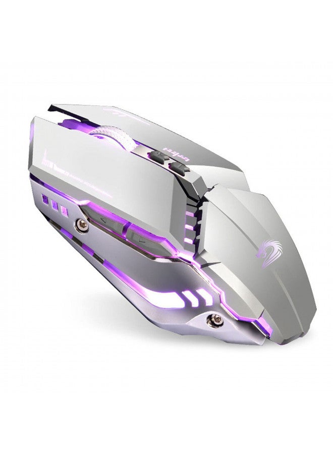 TENMOS TENMOS T12 Wireless Gaming Mouse Rechargeable, 2.4G Silent Optical Wireless Computer Mice with Changeable LED Light Compatible with Laptop PC, 7 Buttons, 3 Adjustable DPI (Silver)  - Image 1
