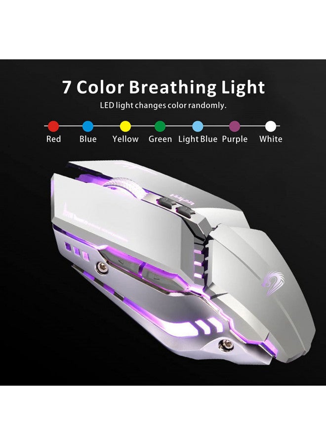 TENMOS TENMOS T12 Wireless Gaming Mouse Rechargeable, 2.4G Silent Optical Wireless Computer Mice with Changeable LED Light Compatible with Laptop PC, 7 Buttons, 3 Adjustable DPI (Silver)  - Image 4