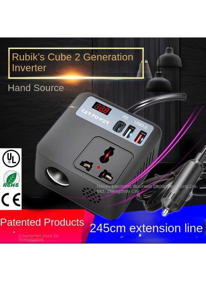 بلو فاير محول طاقة السيارة 4 في 1 بقدرة 200 واط | محول DC إلى AC لشحن اللابتوب والموبايل | كفاءة عالية 90% | تردد 50/60 هرتز | تصميم أسود مدمج للسفر والرحلات والطوارئ - Image 5