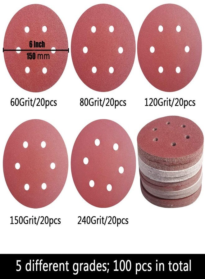 SACKORANGE 100 PCS 6 Inch 6 Holes Sanding Disc Assorted - 60 80 120 150 240 Grits, 6" Hook & Loop Backing Random Orbital Sandpaper Sander Paper for Automotive Paint, Woodworking Wood, Metal - Image 2